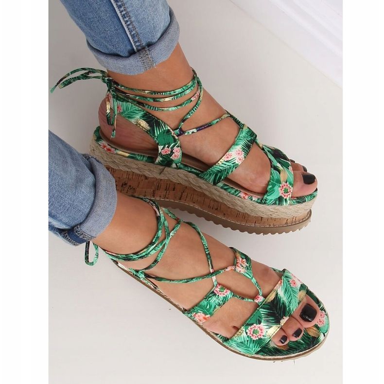 Zelené espadrilové sandály JH116 Flower Green zelený 2