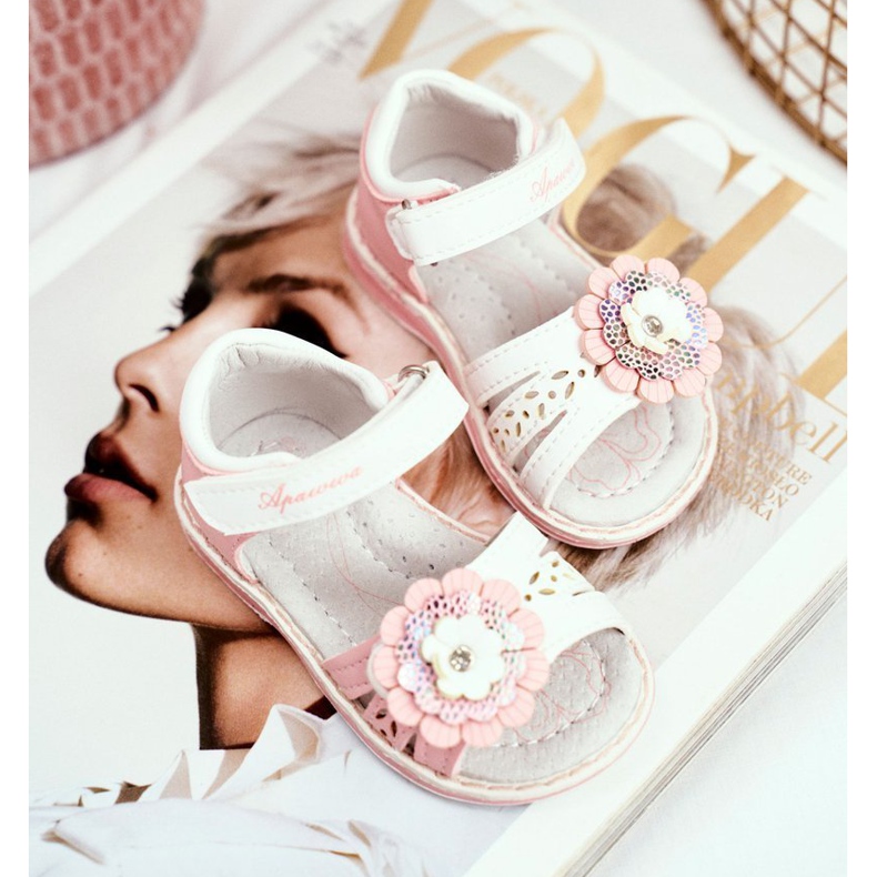 Apawwa Dětské sandálky se suchým zipem Flower Pink Mino růžový 1