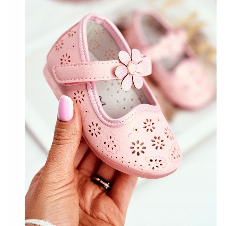 Apawwa Dětské balerínky na suchý zip Flower Pink Flored růžový 1