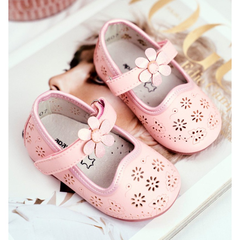 Apawwa Dětské balerínky na suchý zip Flower Pink Flored růžový 2