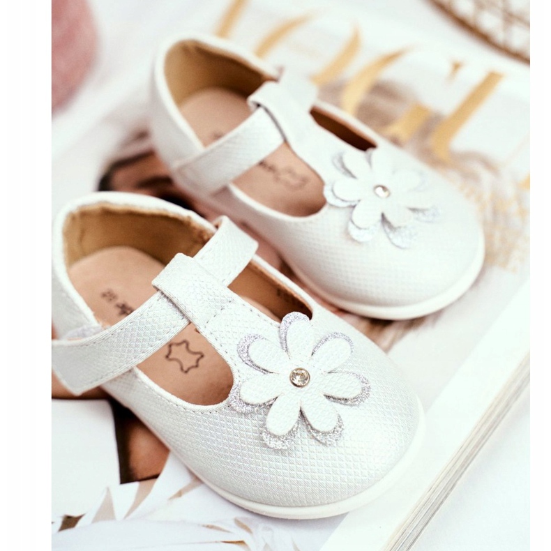 Apawwa Dětské balerínky se suchým zipem Flower Silver Antrela šedá 2