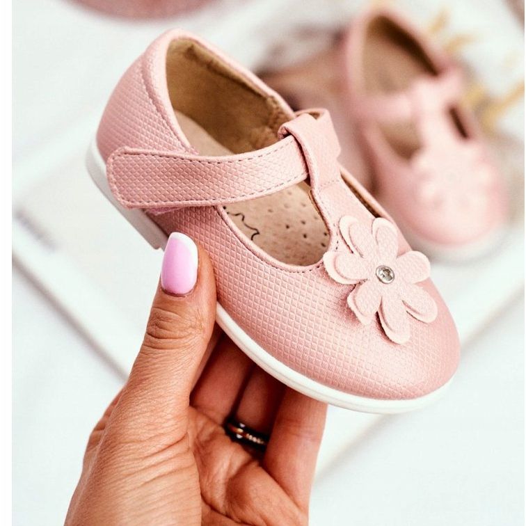 Apawwa Dětské balerínky na suchý zip Flower Pink Anthrela růžový 2