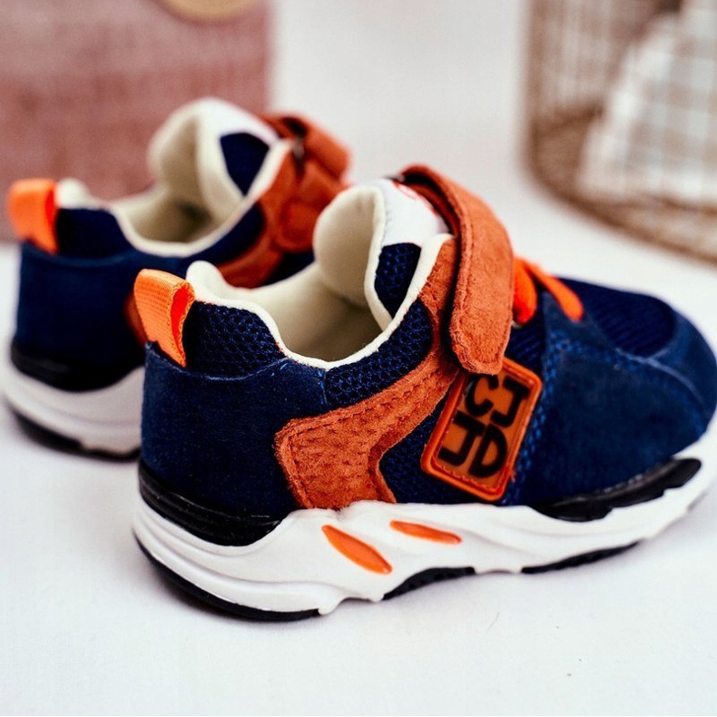 Apawwa Sportovní dětské boty se suchým zipem Navy Blue Jonaba námořnická modř pomerančový 1