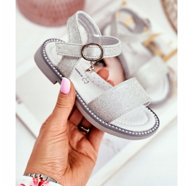 Apawwa Dětské sandály se suchým zipem Silver Brocade Verden šedá 1