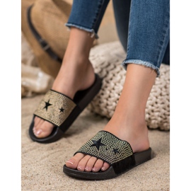 SHELOVET Velurové pantofle s hvězdami černá 1