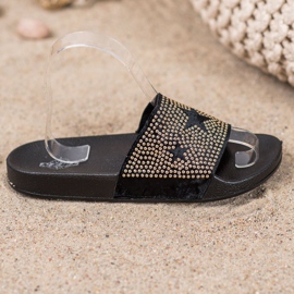 SHELOVET Velurové pantofle s hvězdami černá 2