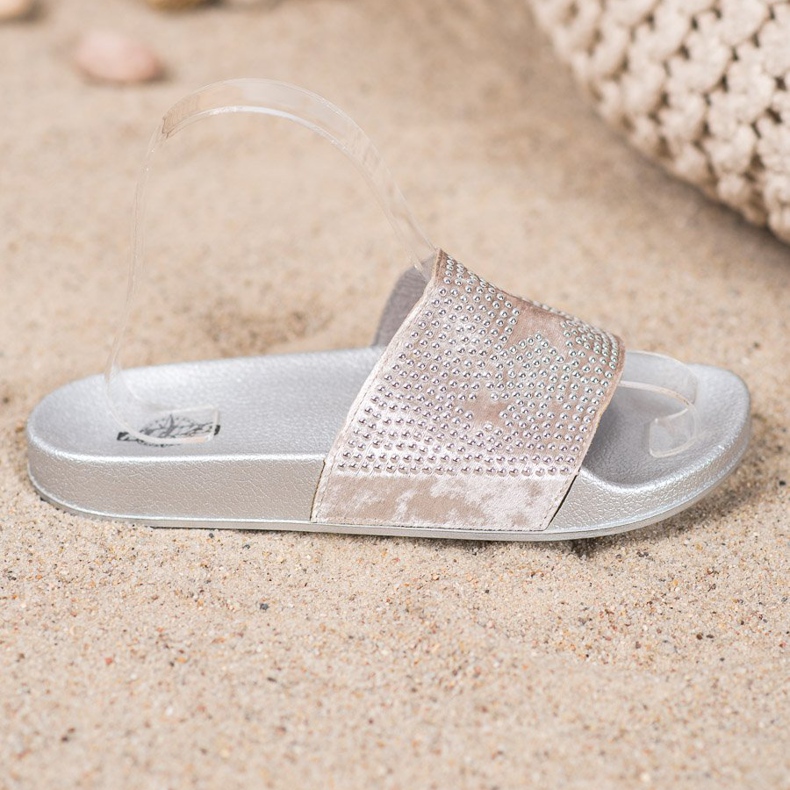 SHELOVET Velurové pantofle s hvězdami šedá 2