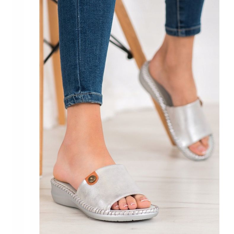 J. Star Neformální pantofle z ekologické kůže šedá 2