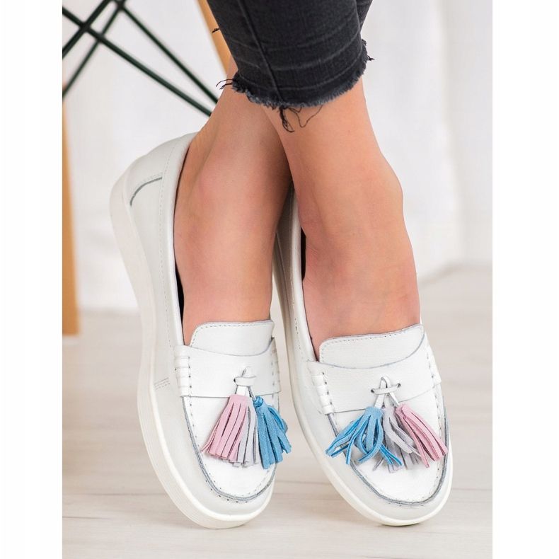 Mokasíny s barevnými třásněmi VINCEZA bílý 1