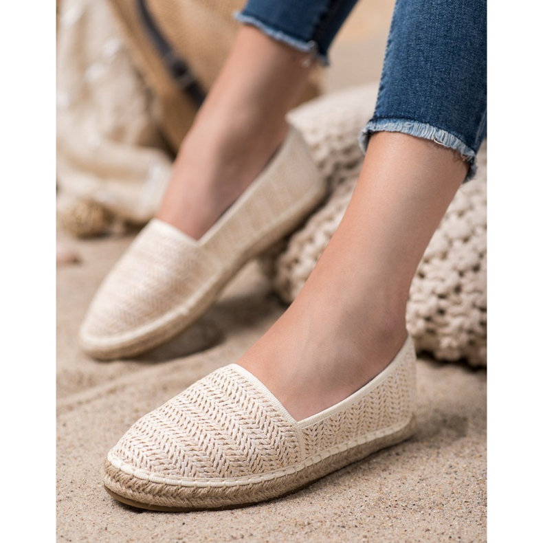 SHELOVET Pletené béžové espadrilky béžový 2