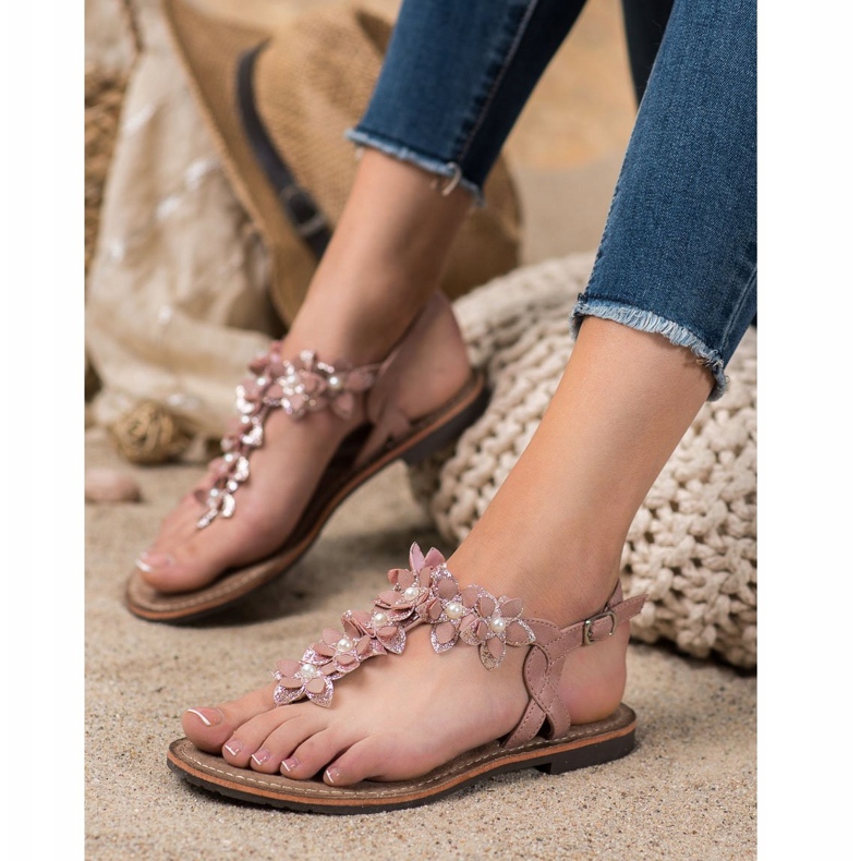 Evento Žabky Sandály S Květinami růžový 1