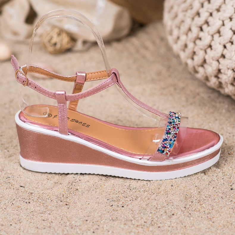 SHELOVET Stylové klíny s eko kůží růžový 2