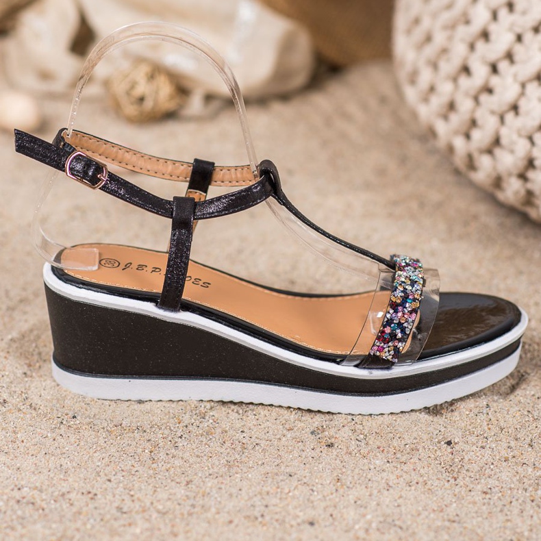 SHELOVET Stylové klíny s eko kůží černá 2