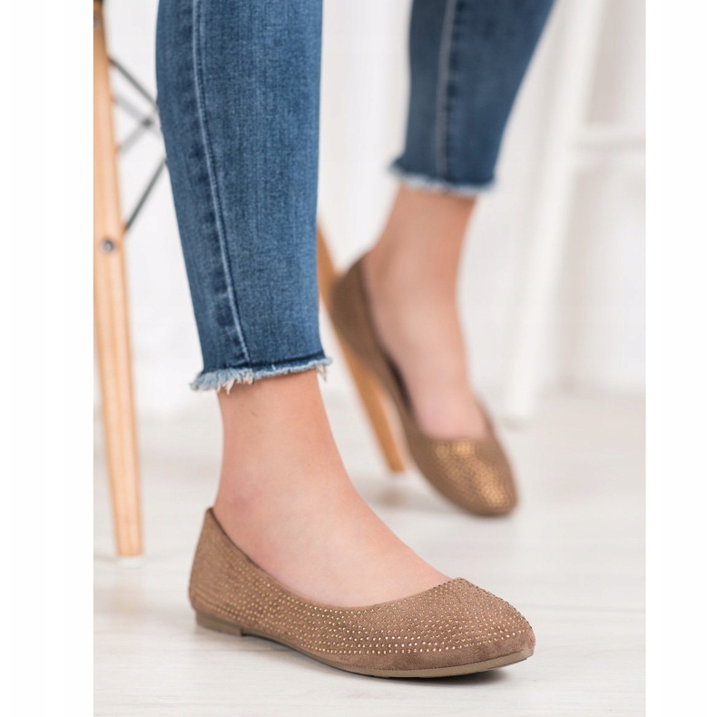 Diamantique Semišové balerínky s krystaly hnědý 2