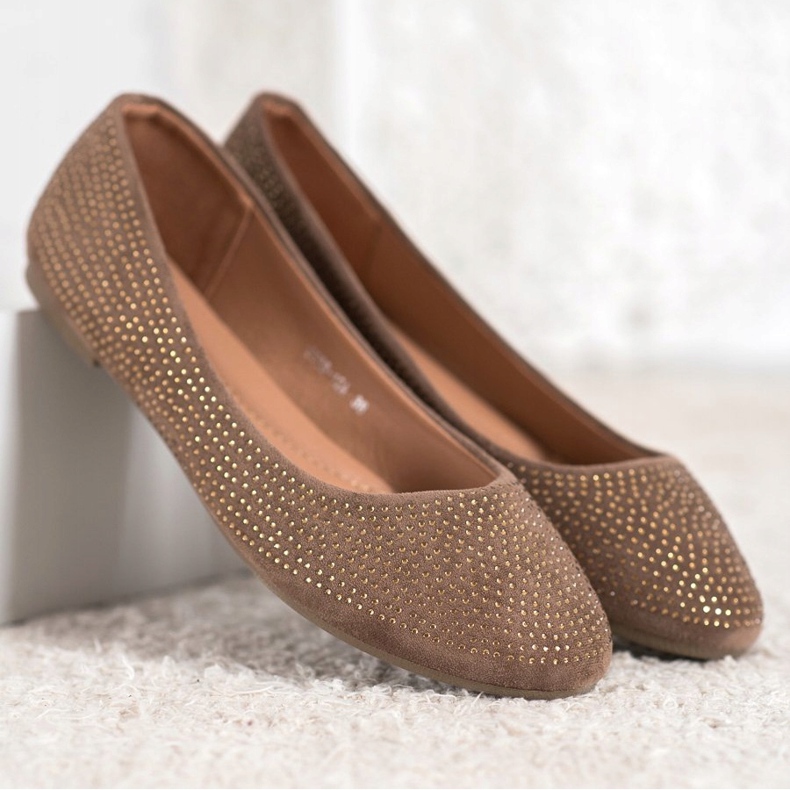 Diamantique Semišové balerínky s krystaly hnědý 1