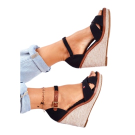 SEA Dámské sandály na klínku černé LaMane hnědý černá 2