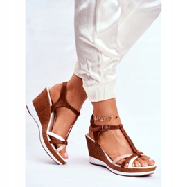 Dámské sandály na klínku Sergio Leone Brown SK308 bílý hnědý 2