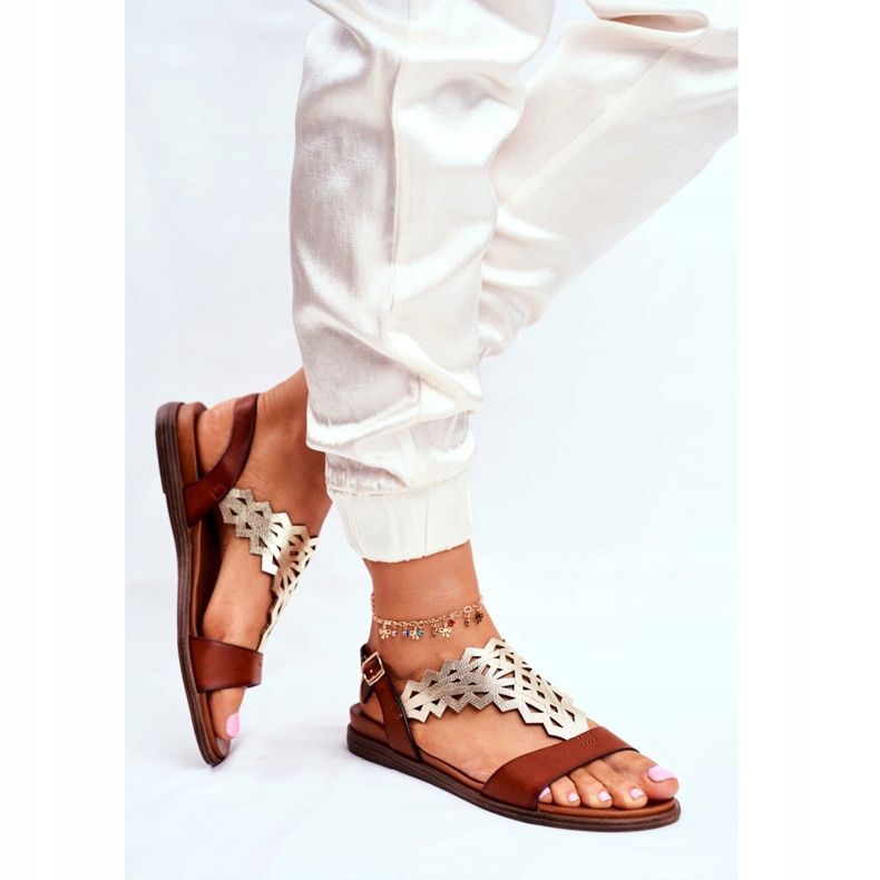 Dámské sandály Flat Sergio Leone Brown SK035 hnědý stříbrný 2