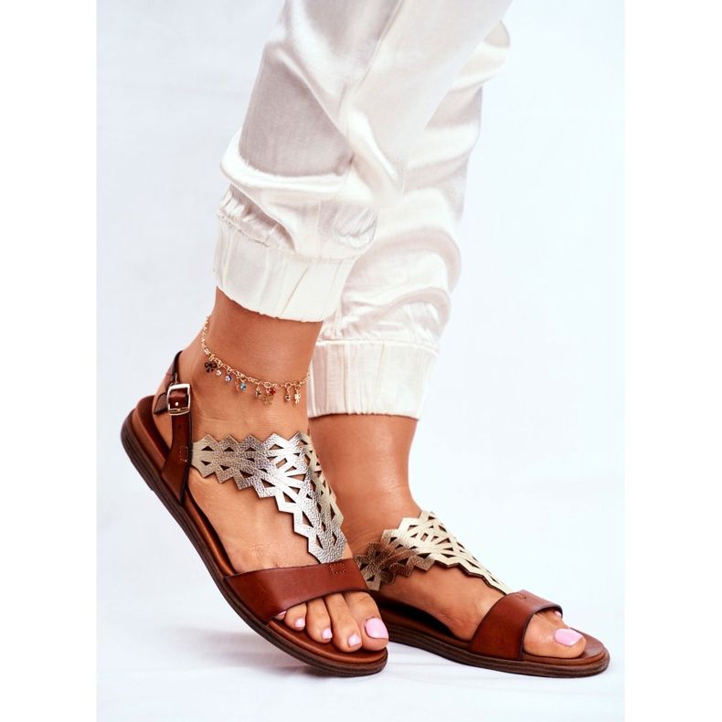 Dámské sandály Flat Sergio Leone Brown SK035 hnědý stříbro 1