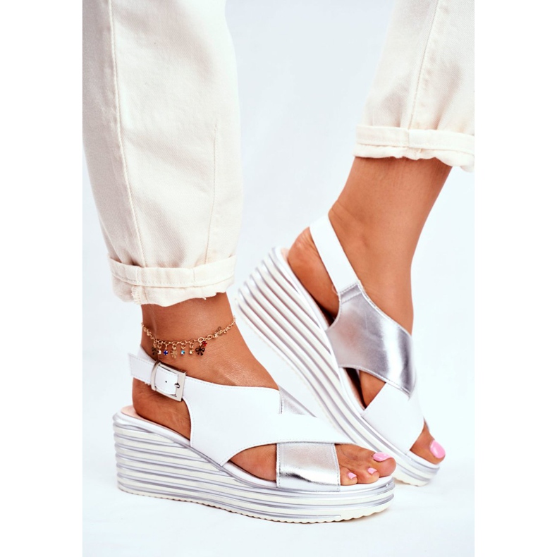 Dámské sandály na klínku Sergio Leone White SK328 bílý šedá 2