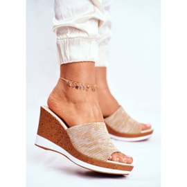 Dámské pantofle na klínku Sergio Leone Beige SK320 žluť 2