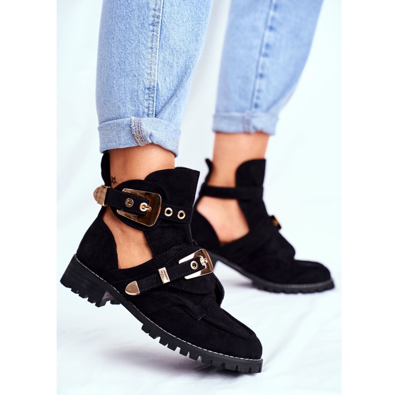 Lu Boo Black Suede Vystřižené boty Rock Girl černá 2