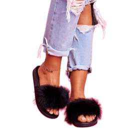 Dámské pantofle s přírodní kožešinou černé Naturis černá 3