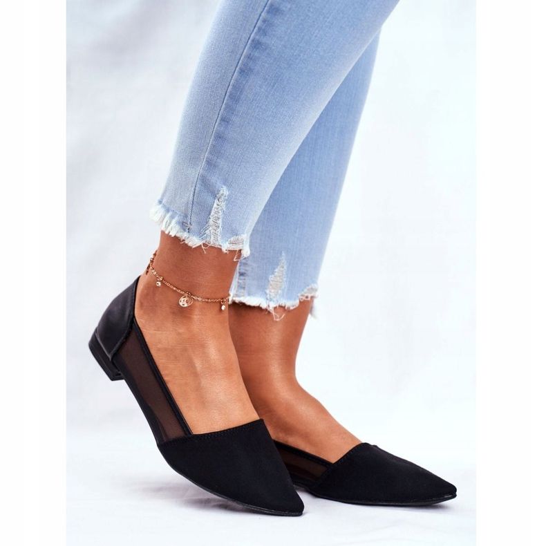EVE Dámské balerínky se síťovinovým semišem v černé barvě černá 1