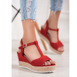 Small Swan Prolamované sandály Espadrilles červené 4