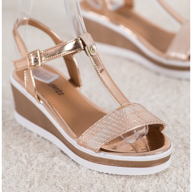 SHELOVET Zlaté klíny s eko kůží zlatý 1