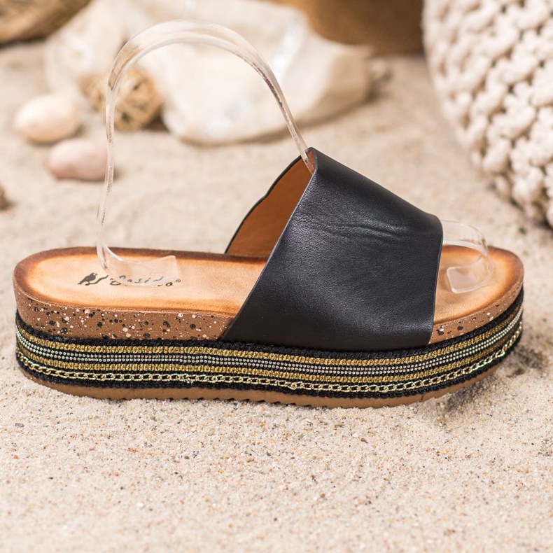 SHELOVET Černé pantofle na platformě černý 2