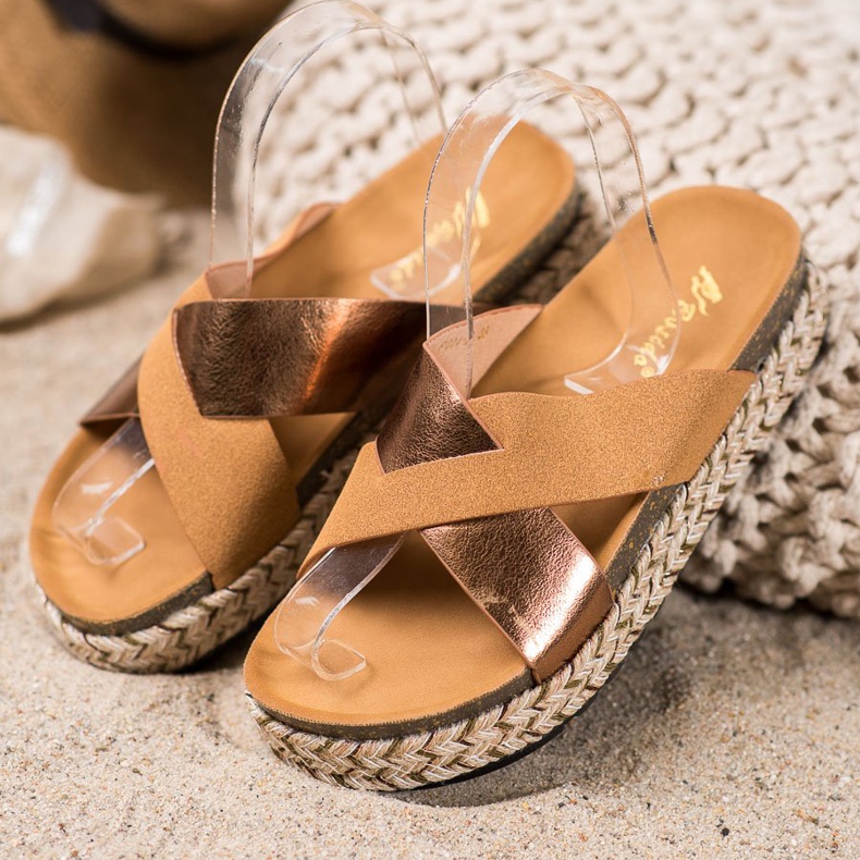 SHELOVET Pantofle Na Platformě hnědý žlutá 1