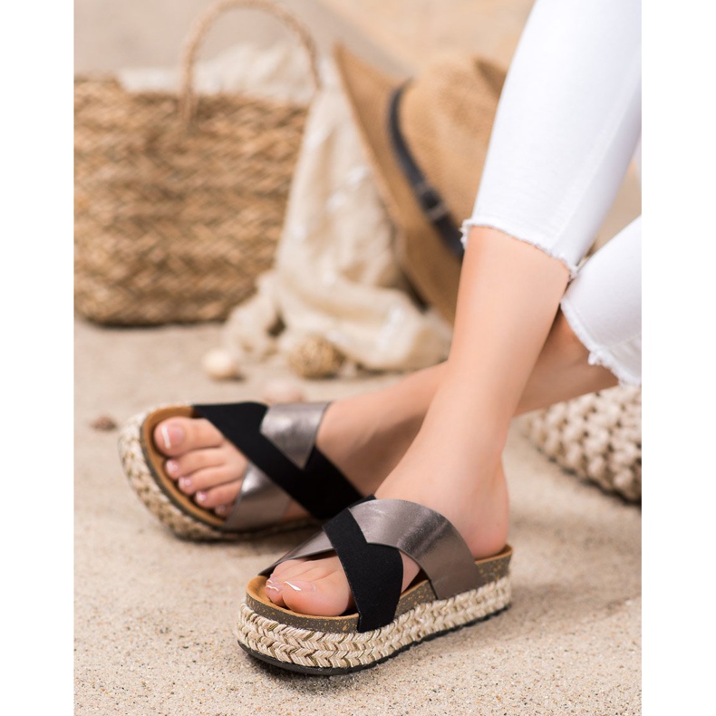 SHELOVET Pantofle Na Platformě černá šedá 2