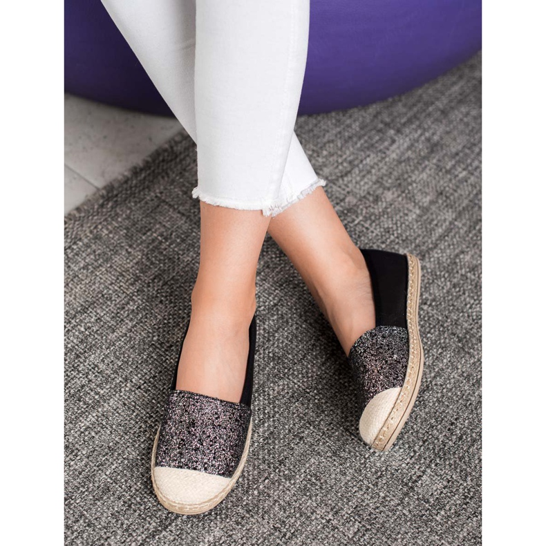 SHELOVET Černé espadrilky se třpytkami černý 1