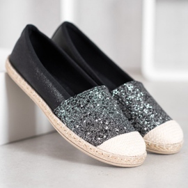 SHELOVET Černé espadrilky se třpytkami černý 2