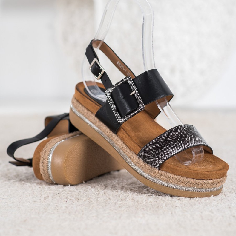 SHELOVET Sandály na tiskové platformě hada černá 1