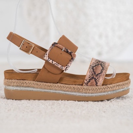 SHELOVET Sandály na tiskové platformě hada hnědý 2