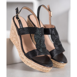 Renda Elegantní sandály na klínku černý 1