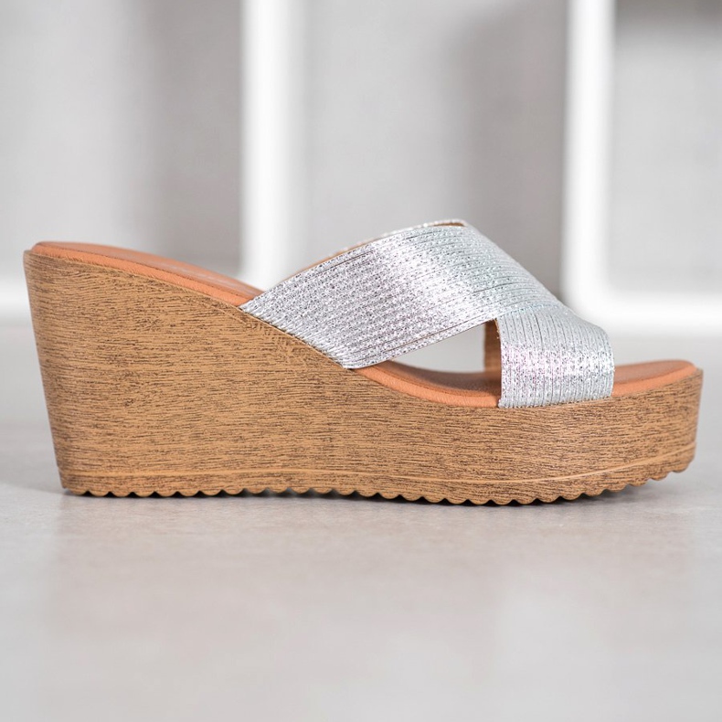 Renda Stříbrné klínové pantofle šedá 1