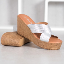 Renda Stříbrné klínové pantofle šedá 2