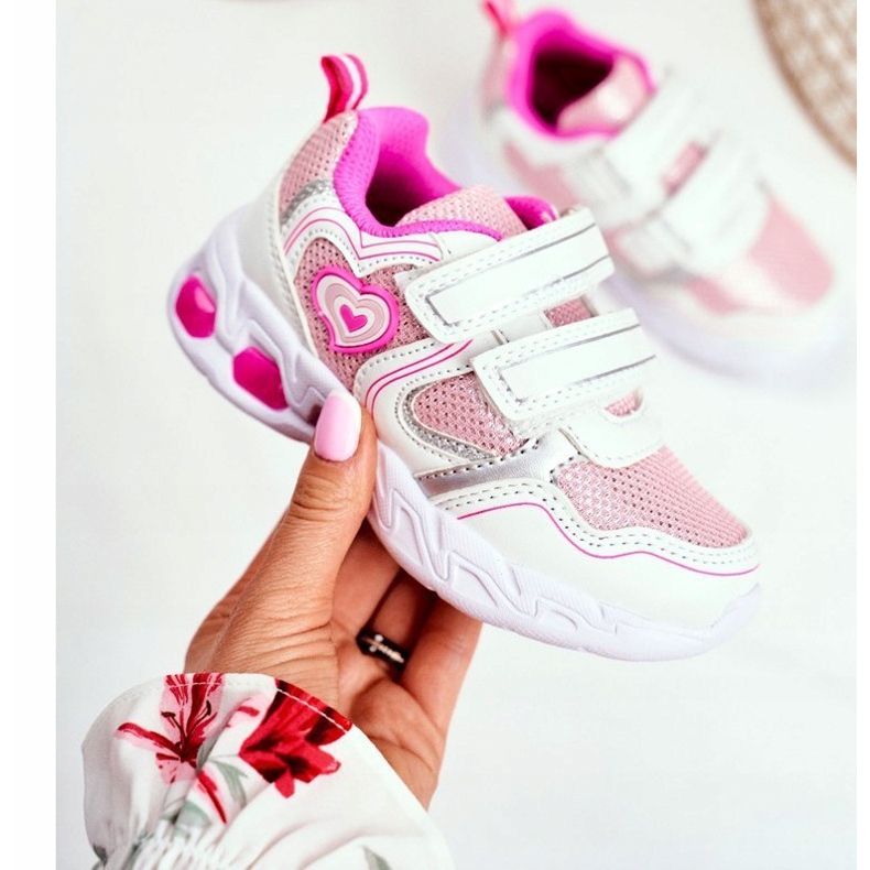 EVE Sportovní dětské boty zářící bílý šarlatový suchý zip růžový 2