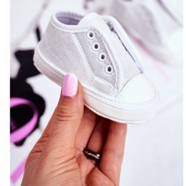 Apawwa Dětské tenisky na suchý zip s brokátovým křtem Silver Milley bílý 1