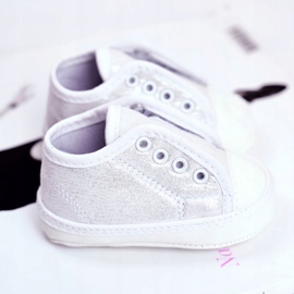 Apawwa Dětské tenisky na suchý zip s brokátovým křtem Silver Milley bílý 2