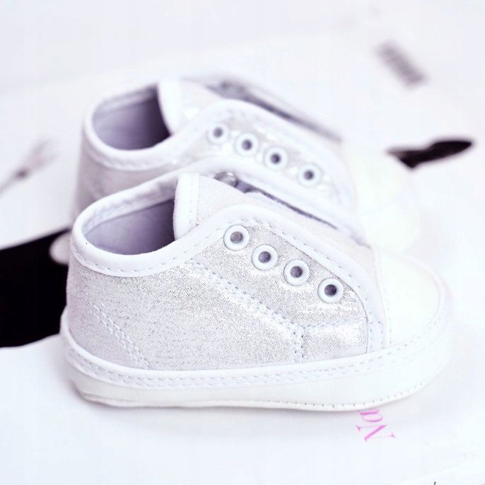 Apawwa Dětské tenisky na suchý zip s brokátovým křtem Silver Milley bílý 2