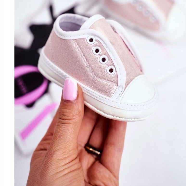 Apawwa Dětské tenisky na suchý zip s brokátovým křtem Pink Milley růžový 1