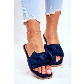 Malajsie Dámské pantofle s tmavě modrými mašlemi námořnická modrá 2