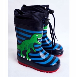 Apawwa Dětské gumové galoše Navy Blue Dinosaur Mordeso námořnická modř modrý zelený 1