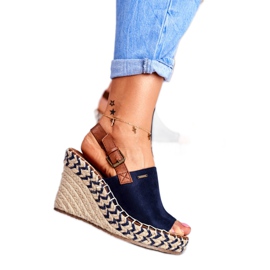 Dámské sandály na klínku Big Star Navy Blue FF274980 hnědý námořnická modř 3