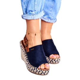 Dámské sandály na klínku Big Star Navy Blue FF274980 hnědý námořnická modř 1
