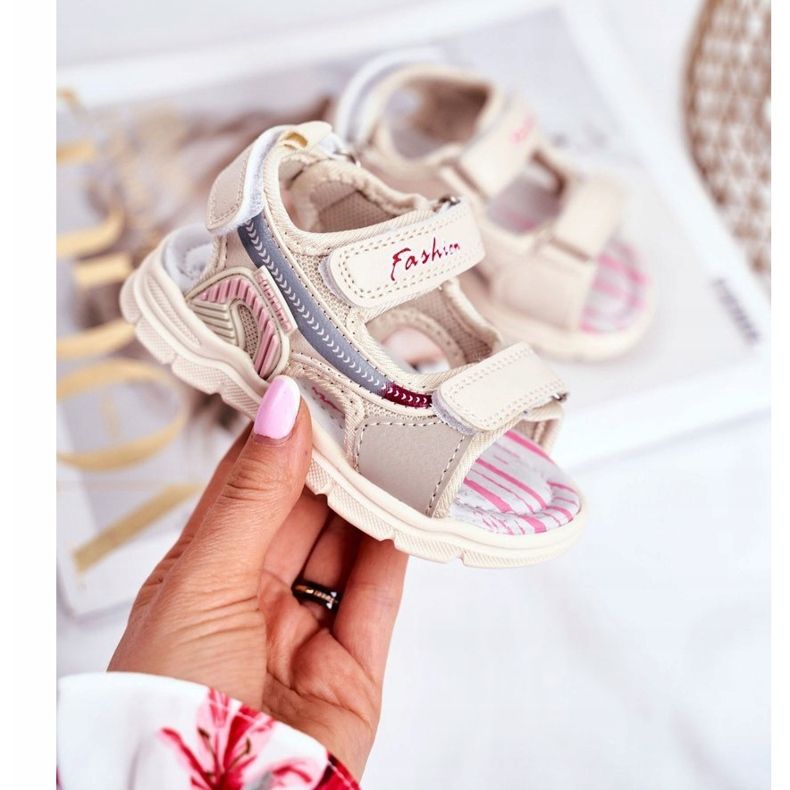 PL1 Dětské sandály se suchým zipem Beżowe Grobino béžový 1